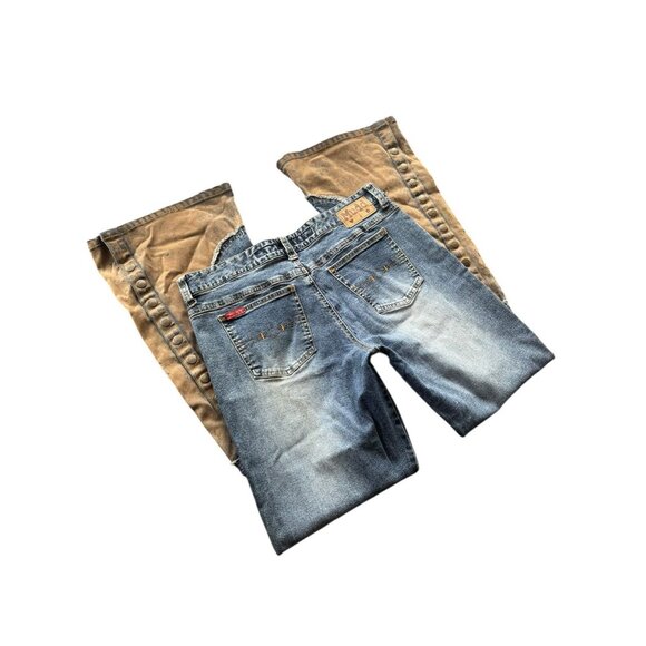 Y2K Mudd Low Rise Flare Two Tone Snap Pants size 8 - Picture 4 of 11